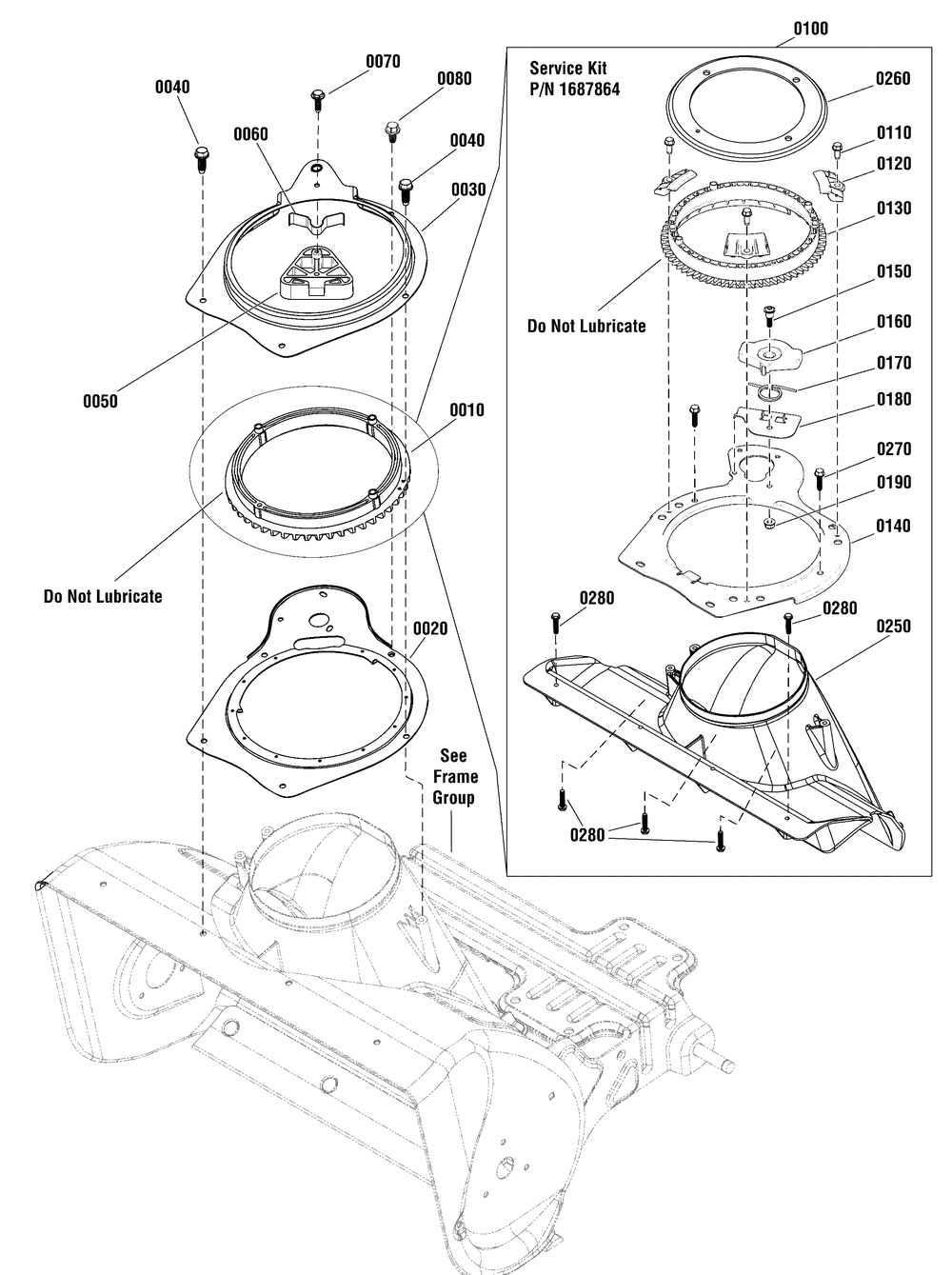 Chute Rotation Group - Manual Diagram and Parts List for 1696552-00 2015 Briggs and Stratton Snow Blower
